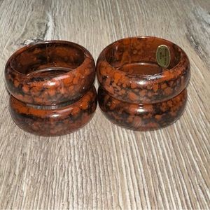 Vintage Set Of 4 Mahogany Napkin Holder Brown Black  Retro Made In Hong Kong